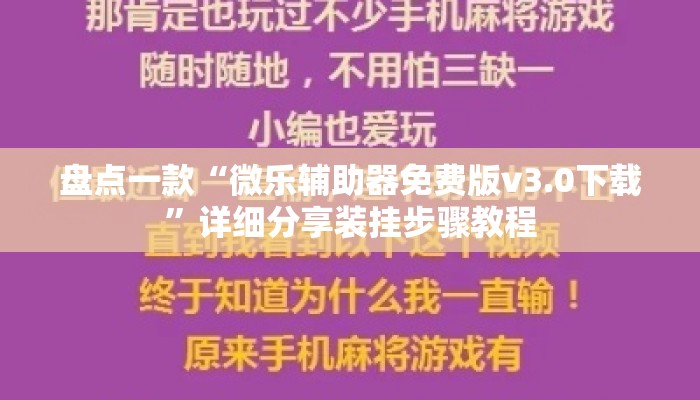 盘点一款“微乐辅助器免费版v3.0下载”详细分享装挂步骤教程
