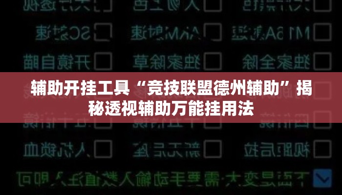 辅助开挂工具“竞技联盟德州辅助”揭秘透视辅助万能挂用法