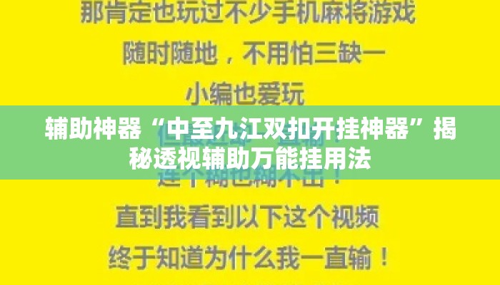 辅助神器“中至九江双扣开挂神器”揭秘透视辅助万能挂用法