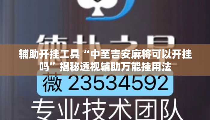 辅助开挂工具“中至吉安麻将可以开挂吗”揭秘透视辅助万能挂用法