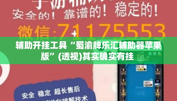 辅助开挂工具“蜀渝牌乐汇辅助器苹果版”(透视)其实确实有挂 