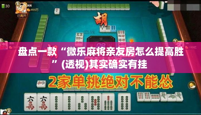 盘点一款“微乐麻将亲友房怎么提高胜”(透视)其实确实有挂 