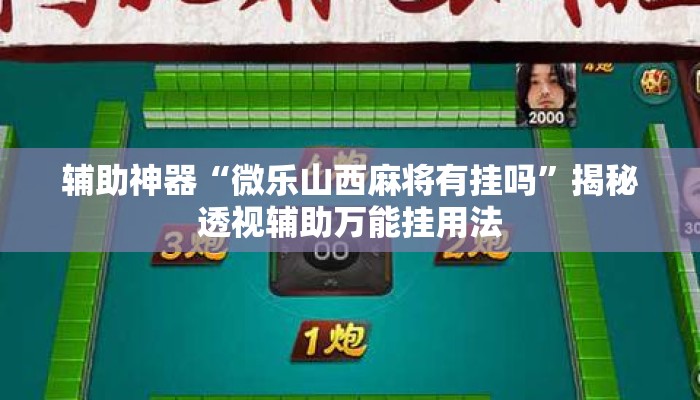 辅助神器“微乐山西麻将有挂吗”揭秘透视辅助万能挂用法