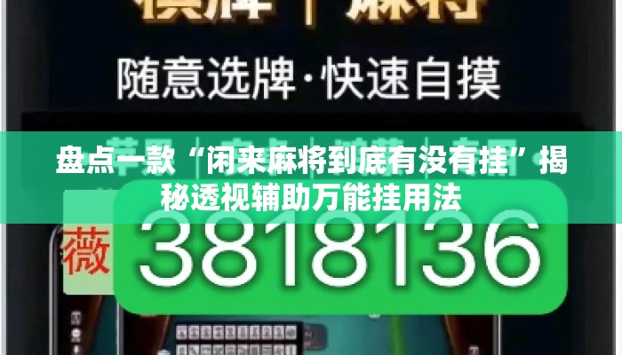盘点一款“闲来麻将到底有没有挂”揭秘透视辅助万能挂用法