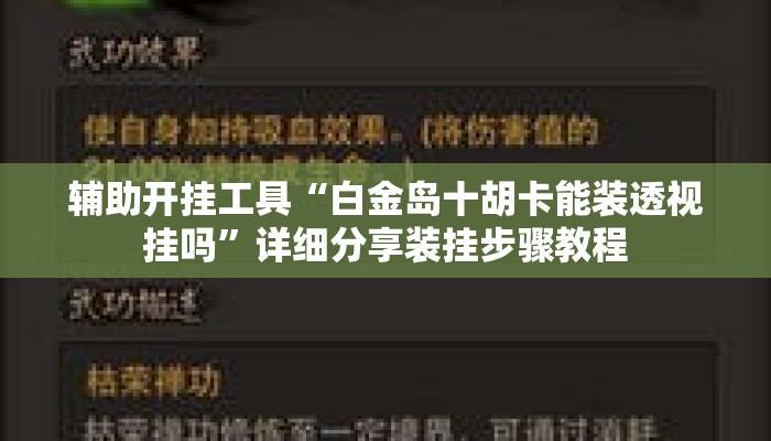 辅助开挂工具“白金岛十胡卡能装透视挂吗”详细分享装挂步骤教程