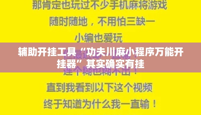辅助开挂工具“功夫川麻小程序万能开挂器	”其实确实有挂